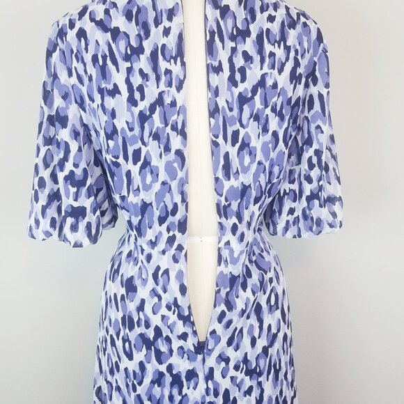 Jessica Howard Blue Leopard Fit & Flare V Neck Midi Dress Size 10 - Picture 7 of 10